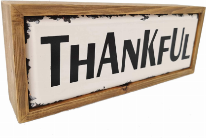 Thankful Enamel Surface Decorative Shelf Sitter Inspirational Wood Block Sign Table Top Decor Plaque 10 x 2 x 3.75 inches (Natural Wood- Thankful)