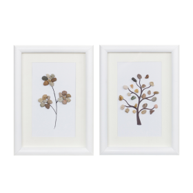 Framed Tree and Floral Pebble Art