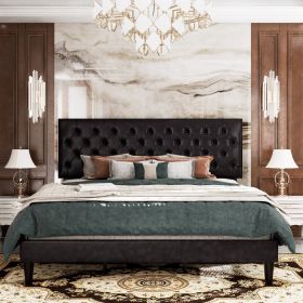 King Black Faux Leather Upholstered Platform Bed with Button-Tufted Headboard