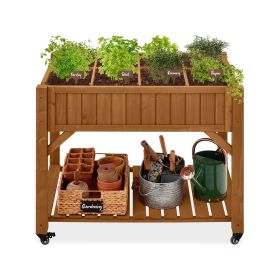 Outdoor Elevated Raised Garden Bed Planter Box with Locking Wheels