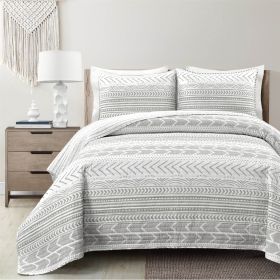 King size Scandinavian Chevron Grey White Reversible Cotton Quilt Set