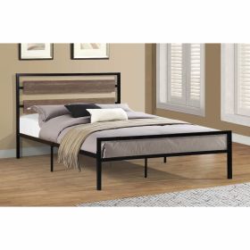 Queen Size Industrial Metal Platform Bed Frame with Wood Panel Headboard