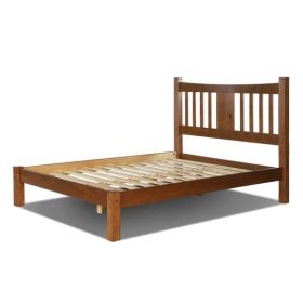 Queen Farmhouse Style Solid Wood Platform Bed Frame with Headboard in Walnut