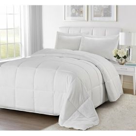 Full/Queen Traditional Microfiber Reversible 3 Piece Comforter Set in White