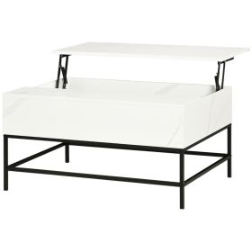 Modern White Lift Top Coffee Table w/ Hidden Storage Black Metal Legs