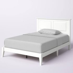 Full Traditional Solid Oak Wooden Platform Bed Frame with Headboard in White