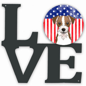 American Flag and Dog Face Metal Wall Artwork LOVE (size: 12 x 12)