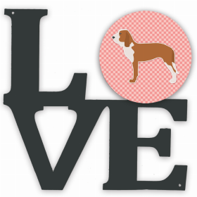 Checkerboard Dog Profile Metal Wall Artwork LOVE (Color: Pink, size: 12 x 12)