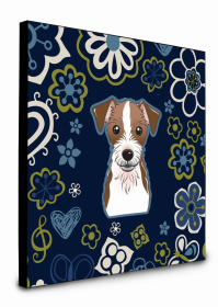 Blue Flowers Design with Dog Artwork Wall Panel (size: 8 x 8)