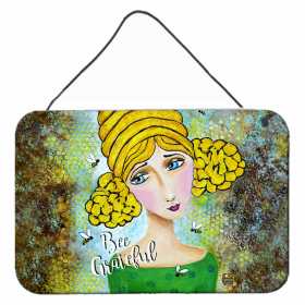 Bee Grateful Girl with Beehive Wall or Door Hanging Prints (Color: Bee Grateful Girl with Beehive, size: 8 x 12)