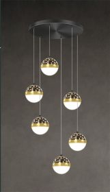 Nordic Luxury Luxury Villa Duplex Staircase Chandelier (Option: Black tricolor dimming-6heads)