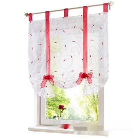 Embroidered Pastoral Adjustable Curtain Rod Ribbon Roman Window Screen (Option: Red-60 Ã— 140cm)